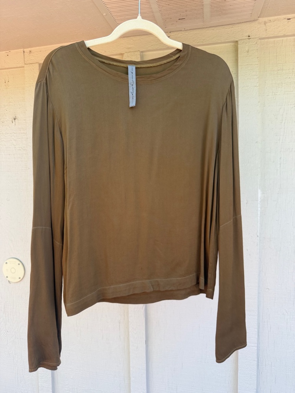 Raquel Allegra Olive Green Long-Sleeve Crewneck Tee